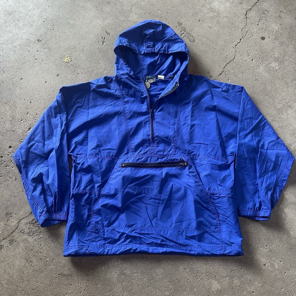 Vintage 90s Woolrich Mens Blue Half Zip Pullover Hooded Windbreaker‎ Jacket L